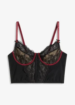 bonprix Große Cups D-H|Dessous^Corsagen-Top mit Bügel schwarz/rhododendronrot