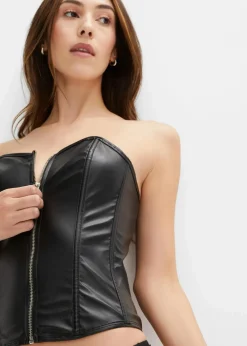 bonprix Erotikwäsche|Dessous^Corsage+String aus Lederimitat (2-tlg.Set) schwarz