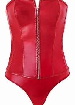 bonprix Wäsche·Corsagen & Negligés|Wäsche·Dessous^Corsage+String aus Lederimitat (2-tlg.Set) rot