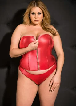 bonprix Wäsche·Corsagen & Negligés|Wäsche·Dessous^Corsage+String aus Lederimitat (2-tlg.Set) rot