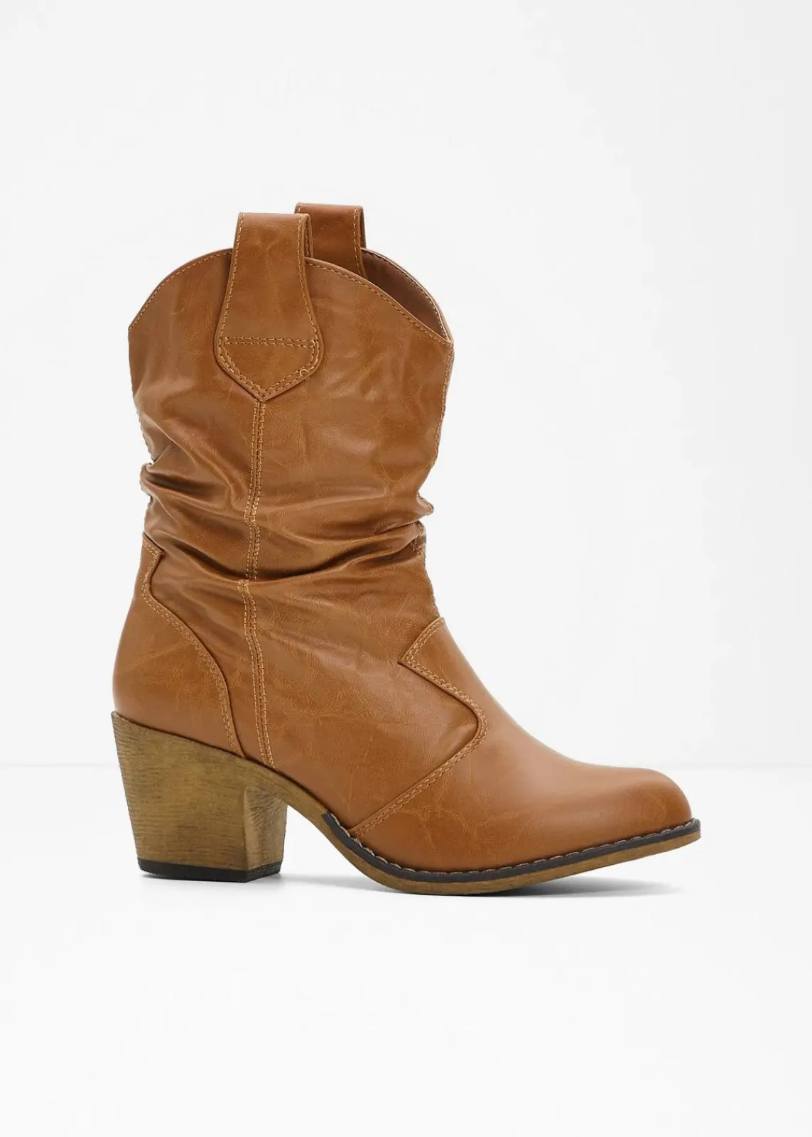 bonprix Stiefeletten|Schuhe & Accessoires In Spezialgrößen·Schuhe In Übergröße^Cowboy-Boots mit Raffung cognac