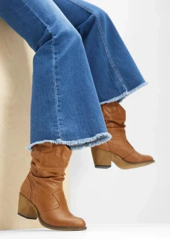 bonprix Stiefeletten|Schuhe & Accessoires In Spezialgrößen·Schuhe In Übergröße^Cowboy-Boots mit Raffung cognac