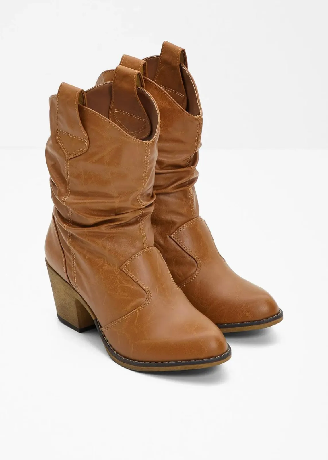 bonprix Stiefeletten|Schuhe & Accessoires In Spezialgrößen·Schuhe In Übergröße^Cowboy-Boots mit Raffung cognac