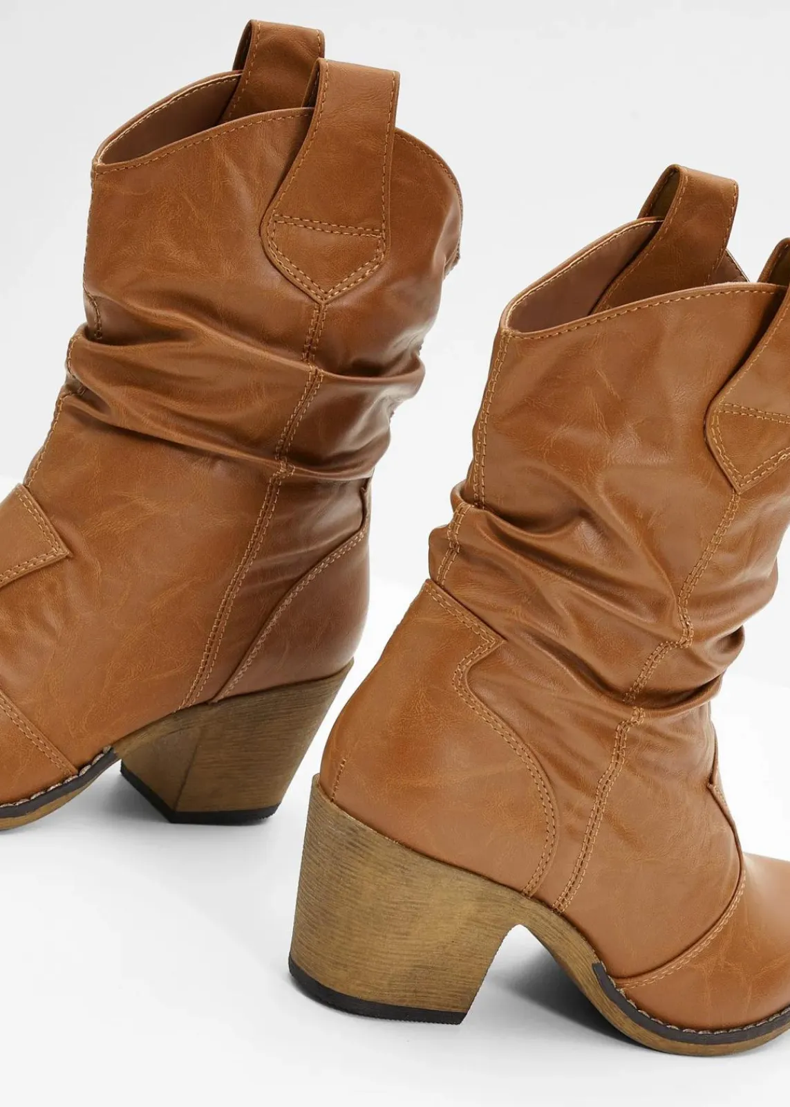 bonprix Stiefeletten|Schuhe & Accessoires In Spezialgrößen·Schuhe In Übergröße^Cowboy-Boots mit Raffung cognac