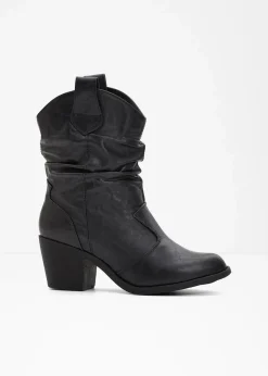 bonprix Schuhe & Accessoires In Spezialgrößen·Schuhe In Übergröße|Stiefeletten^Cowboy-Boots mit Raffung schwarz