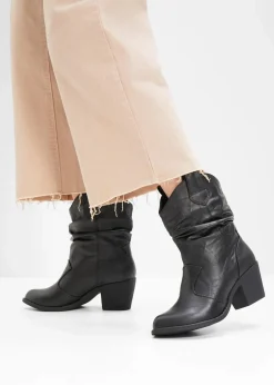 bonprix Schuhe & Accessoires In Spezialgrößen·Schuhe In Übergröße|Stiefeletten^Cowboy-Boots mit Raffung schwarz