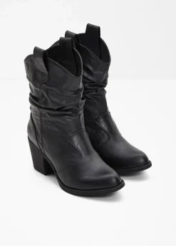 bonprix Schuhe & Accessoires In Spezialgrößen·Schuhe In Übergröße|Stiefeletten^Cowboy-Boots mit Raffung schwarz
