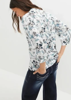 bonprix Bekleidung·Jacken & Mäntel|Blusen & Tuniken^Crinkle-Bluse aus fließender Viskose wollweiß geblümt