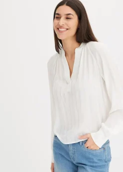 bonprix Bekleidung·Jacken & Mäntel|Blusen & Tuniken^Crinkle-Bluse mit Lurex weiß gestreift