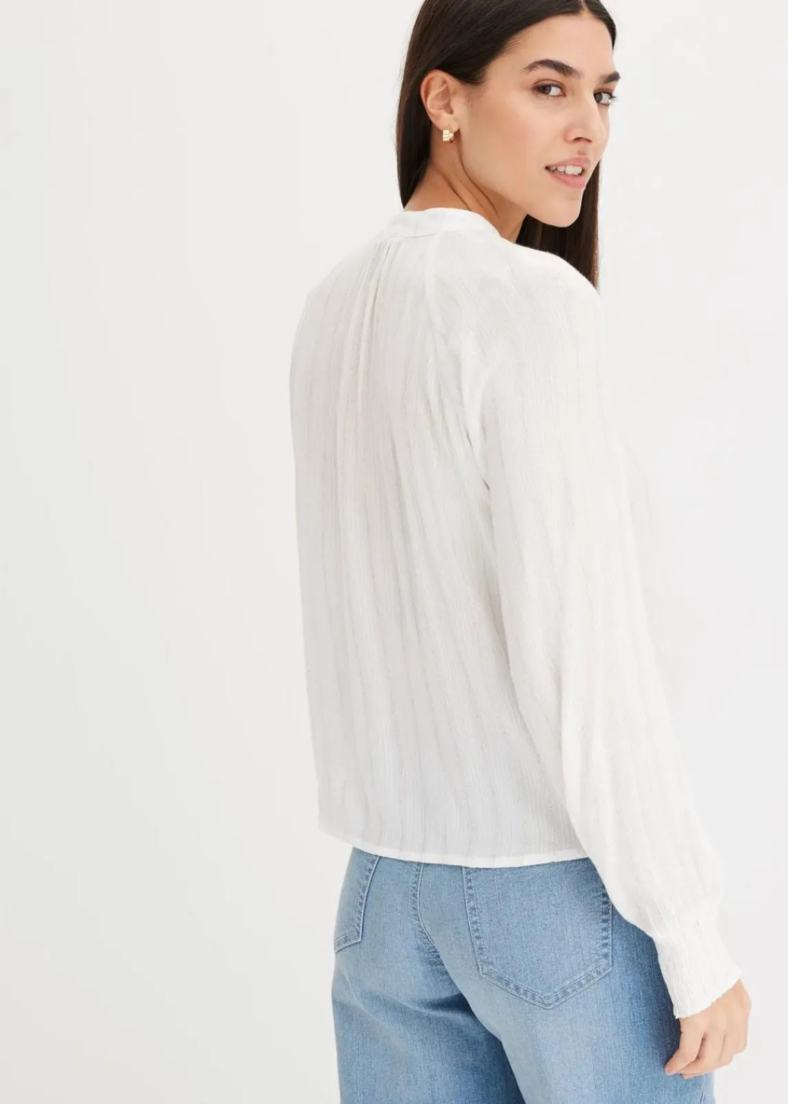 bonprix Bekleidung·Jacken & Mäntel|Blusen & Tuniken^Crinkle-Bluse mit Lurex weiß gestreift
