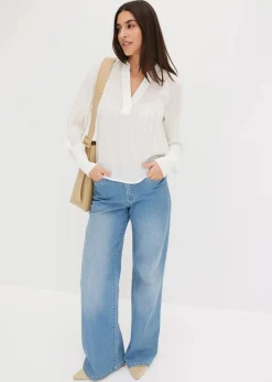 bonprix Bekleidung·Jacken & Mäntel|Blusen & Tuniken^Crinkle-Bluse mit Lurex weiß gestreift
