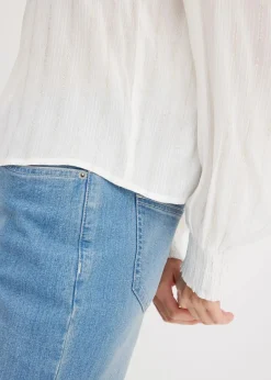 bonprix Bekleidung·Jacken & Mäntel|Blusen & Tuniken^Crinkle-Bluse mit Lurex weiß gestreift