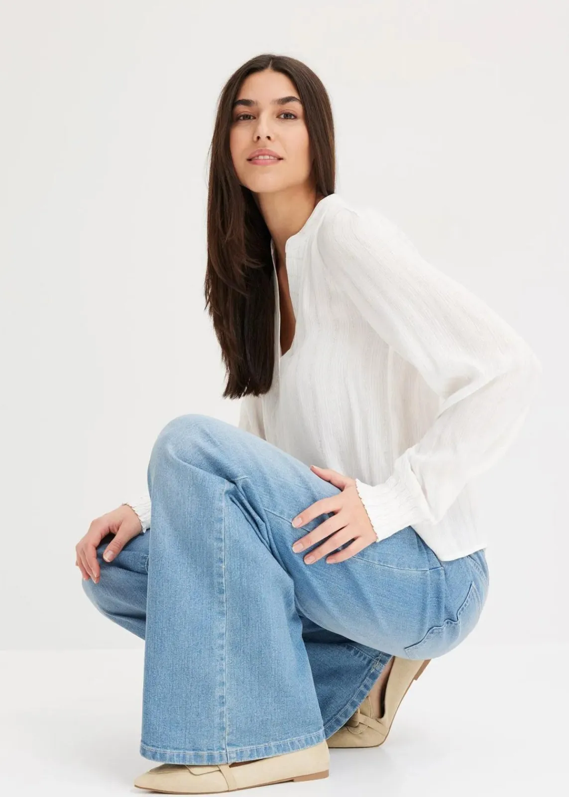 bonprix Bekleidung·Jacken & Mäntel|Blusen & Tuniken^Crinkle-Bluse mit Lurex weiß gestreift