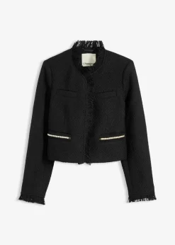 bonprix Blazer|Bekleidung·Basics^Cropped Bouclé-Blazer schwarz