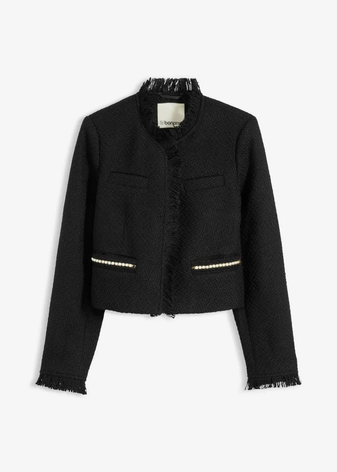 bonprix Blazer|Bekleidung·Basics^Cropped Bouclé-Blazer schwarz