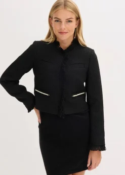 bonprix Blazer|Bekleidung·Basics^Cropped Bouclé-Blazer schwarz