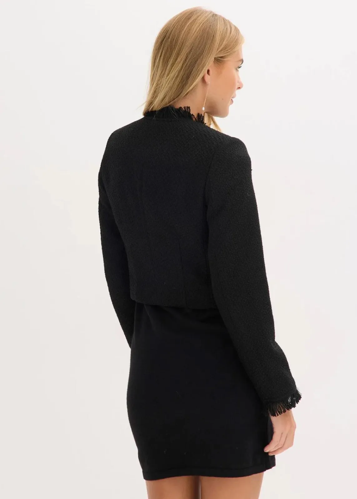 bonprix Blazer|Bekleidung·Basics^Cropped Bouclé-Blazer schwarz