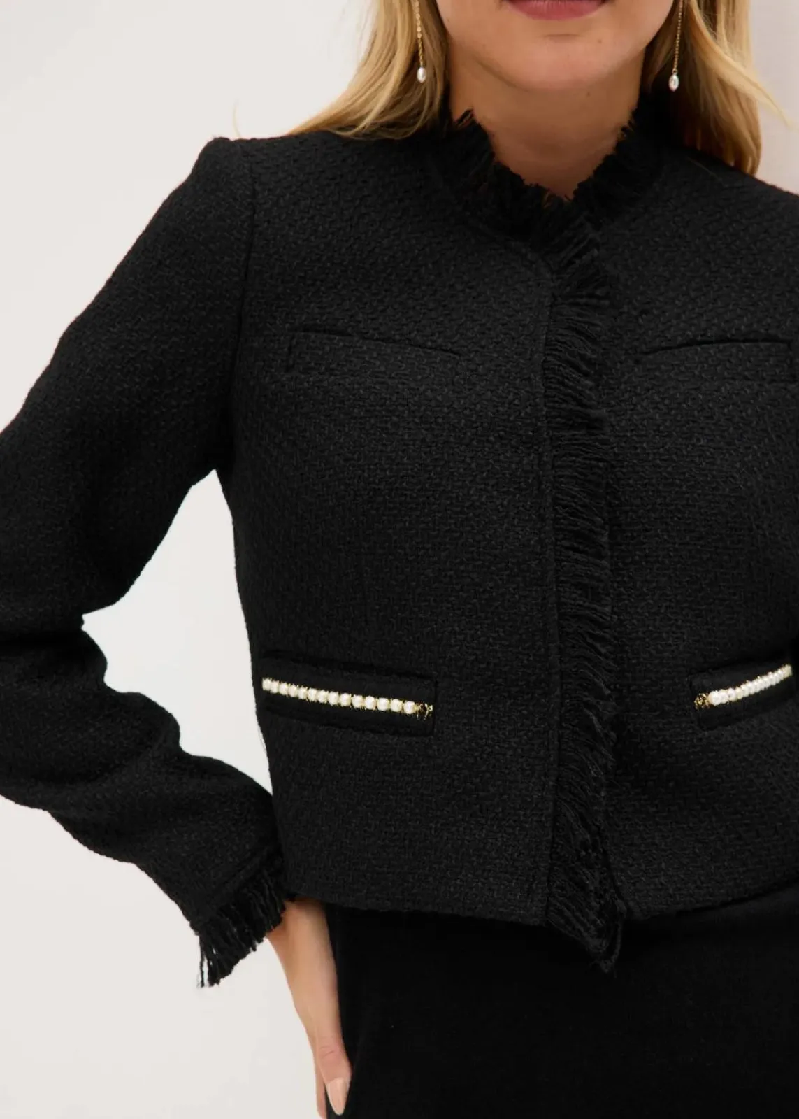 bonprix Blazer|Bekleidung·Basics^Cropped Bouclé-Blazer schwarz