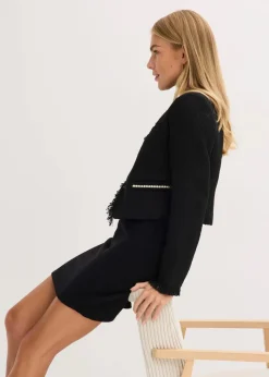 bonprix Blazer|Bekleidung·Basics^Cropped Bouclé-Blazer schwarz