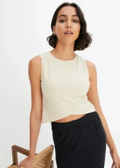 bonprix Shirts & Tops|Nachhaltigere Materialien^Cropped Top aus weichem Baumwoll-Mix hellsand