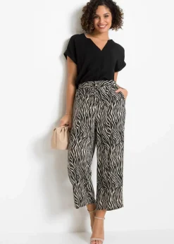 bonprix Bekleidung·Kleider|Hosen^Culotte aus fließender Viskose schwarz/sand zebra bedruckt