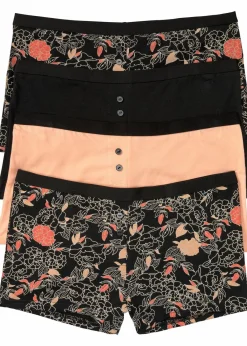 bonprix Wäsche·Baumwollunterwäsche|Wäsche·Höschen^Damen Boxer (4er Pack) schwarz gebluemt + schwarz + melba