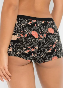 bonprix Wäsche·Baumwollunterwäsche|Wäsche·Höschen^Damen Boxer (4er Pack) schwarz gebluemt + schwarz + melba