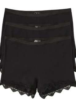 bonprix Wäsche·Baumwollunterwäsche|Wäsche·Höschen^Damen Boxer aus leichter Baumwolle mit Spitze (3er Pack) schwarz