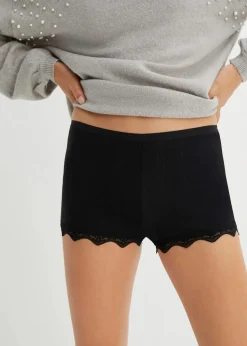 bonprix Wäsche·Baumwollunterwäsche|Wäsche·Höschen^Damen Boxer aus leichter Baumwolle mit Spitze (3er Pack) schwarz