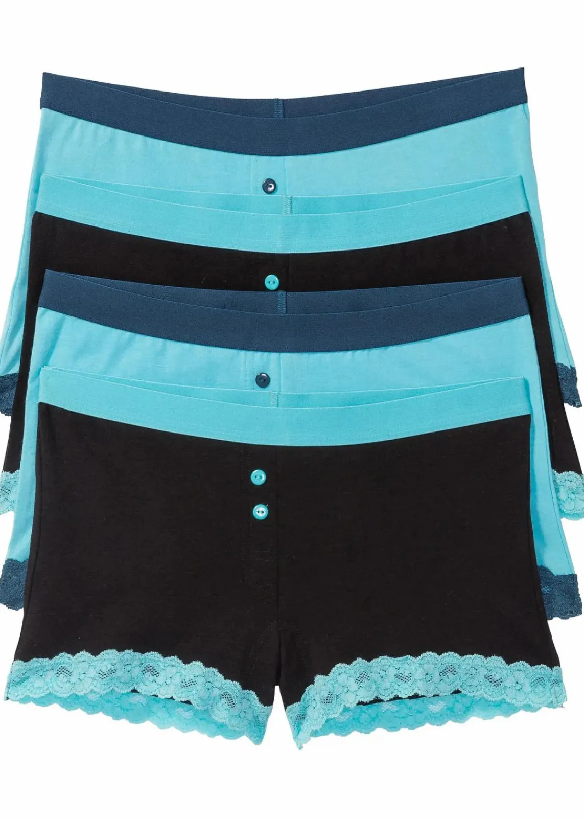 bonprix Wäsche·Baumwollunterwäsche|Wäsche·Höschen^Damen Boxer (4er Pack) aqua + schwarz