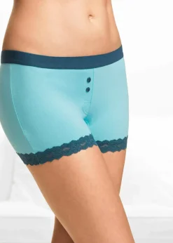 bonprix Wäsche·Baumwollunterwäsche|Wäsche·Höschen^Damen Boxer (4er Pack) aqua + schwarz
