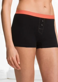 bonprix Wäsche·Baumwollunterwäsche|Wäsche·Höschen^Damen Boxer (4er Pack) schwarz + farbig
