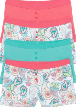 bonprix Wäsche·Baumwollunterwäsche|Wäsche·Höschen^Damen Boxer (4er Pack) weiß bedruckt + pink + grün