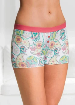 bonprix Wäsche·Baumwollunterwäsche|Wäsche·Höschen^Damen Boxer (4er Pack) weiß bedruckt + pink + grün