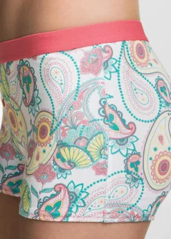 bonprix Wäsche·Baumwollunterwäsche|Wäsche·Höschen^Damen Boxer (4er Pack) weiß bedruckt + pink + grün