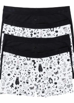 bonprix Wäsche·Baumwollunterwäsche|Wäsche·Höschen^Damen Boxer (4er Pack) schwarz + weiß bedruckt