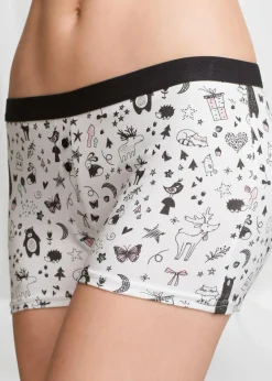 bonprix Wäsche·Baumwollunterwäsche|Wäsche·Höschen^Damen Boxer (4er Pack) schwarz + weiß bedruckt