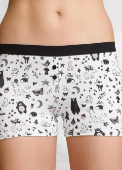 bonprix Wäsche·Baumwollunterwäsche|Wäsche·Höschen^Damen Boxer (4er Pack) schwarz + weiß bedruckt