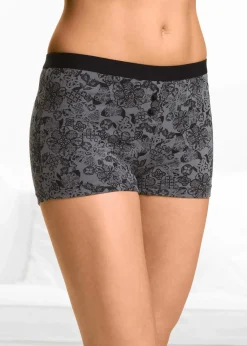 bonprix Wäsche·Baumwollunterwäsche|Wäsche·Höschen^Damen Boxer (4er Pack) flieder + rauchgrau bedruckt