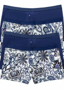 bonprix Wäsche·Baumwollunterwäsche|Wäsche·Höschen^Damen Boxer (4er Pack) dunkelblau paisley + dunkelblau mit punkten