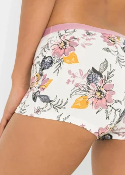 bonprix Wäsche·Baumwollunterwäsche|Wäsche·Höschen^Damen Boxer (4er Pack) ecru bedruckt + altrosé + nachtblau