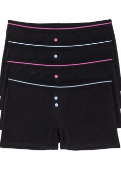 bonprix Wäsche·Baumwollunterwäsche|Wäsche·Höschen^Damen Boxer (4er Pack) schwarz + pink + blau