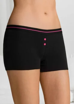 bonprix Wäsche·Baumwollunterwäsche|Wäsche·Höschen^Damen Boxer (4er Pack) schwarz + pink + blau