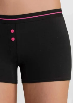 bonprix Wäsche·Baumwollunterwäsche|Wäsche·Höschen^Damen Boxer (4er Pack) schwarz + pink + blau