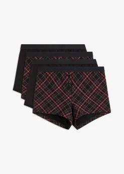 bonprix Wäsche·Baumwollunterwäsche|Wäsche·Höschen^Damen Boxer mit Baumwolle (4er Pack) #schwarz kariert + schwarz