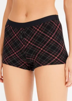 bonprix Wäsche·Baumwollunterwäsche|Wäsche·Höschen^Damen Boxer mit Baumwolle (4er Pack) #schwarz kariert + schwarz