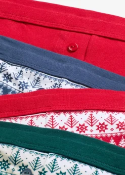 bonprix Wäsche·Baumwollunterwäsche|Wäsche·Höschen^Damen Boxer mit Bio-Baumwolle (4er Pack) blau gemustert + rot gemustert + grün gemustert