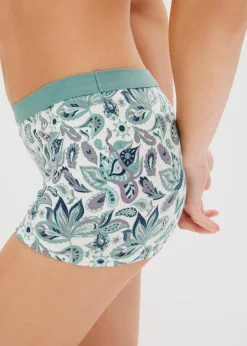 bonprix Wäsche·Baumwollunterwäsche|Wäsche·Höschen^Damen Boxer mit Bio-Baumwolle (4er Pack) dunkelblau/rauchsalbei bedruckt + dunkelblau + rauchsalbei