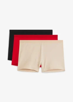 bonprix Nachhaltigere Materialien|Höschen^Damen Boxer mit Bio-Baumwolle (3er Pack) schwarz + salzarot + kreidebeige