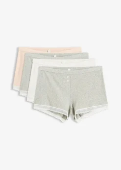 bonprix Wäsche·Baumwollunterwäsche|Wäsche·Höschen^Damen Boxergerippt mit Spitze (4er Pack) ellgrau melange+seidenrosa melange+ naturmelange